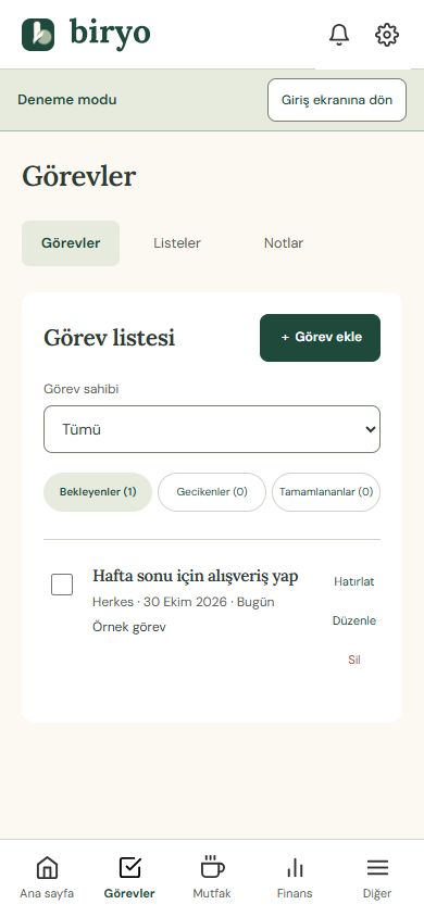 Biryo mobil görev paylaşımı, örnek alışveriş göreviyle
